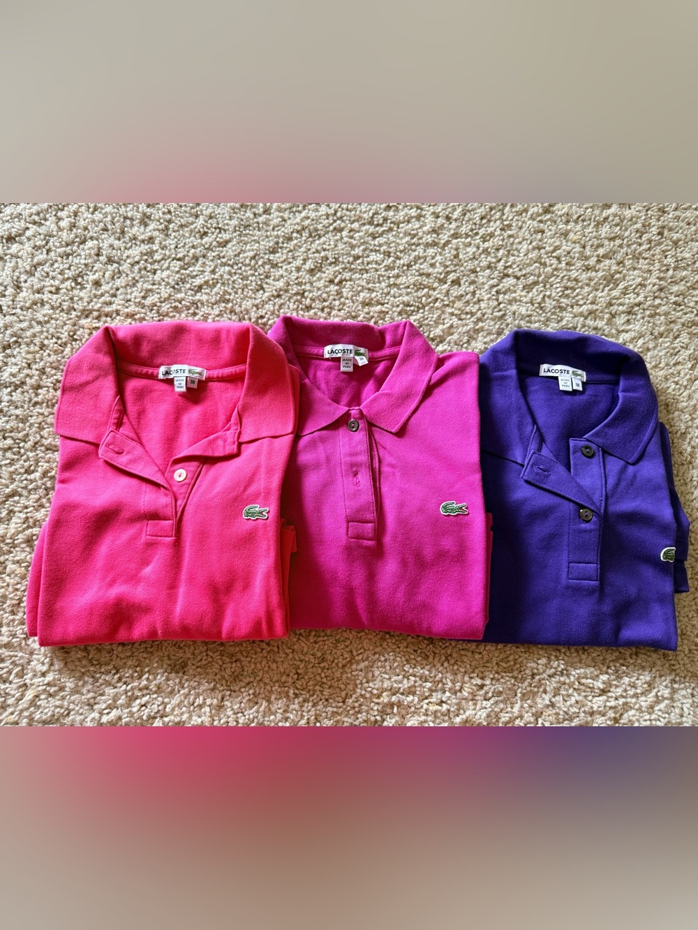Lacoste Kids Polo Trio in Hot Pink, Fuchsia & Purple
